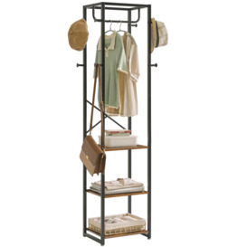 Coat Rack, Freestanding Coat Stand With 3 Shelves And 8 Hooks, Industrial Clothes Stand For Entryway, Hallway, Bedroom, 180 X 40 X 30 Cm, Rustic Brown
