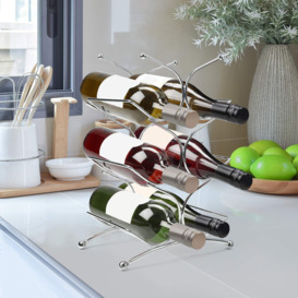 Modern Peacock Wine Glass Rack Tabletop Wine Bottle Holder in Antique Silver