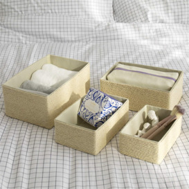 Storage Baskets Set 4 - Stackable Woven Basket Paper Rope Bin, Storage Boxes For Makeup Closet Bathroom Bedroom, Turquoise