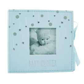 Soft Pastel Pink Suede Baby Shower Photo Album With Silver Stars And Luxe Ribbon By Isabelle & Max