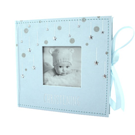 Soft Pastel Aqua Blue Suede Christening Photo Album With Silver Stars And Ribbon By Isabelle & Max