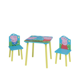 Peppa Pig, Kids 3 Piece Square Play or Activity Table and Chair Set