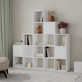 Anyila Corner Bookcase with Modular Cube Design Open and Concealed Shelves Push-to-Open Doors Modern Ladder-Style