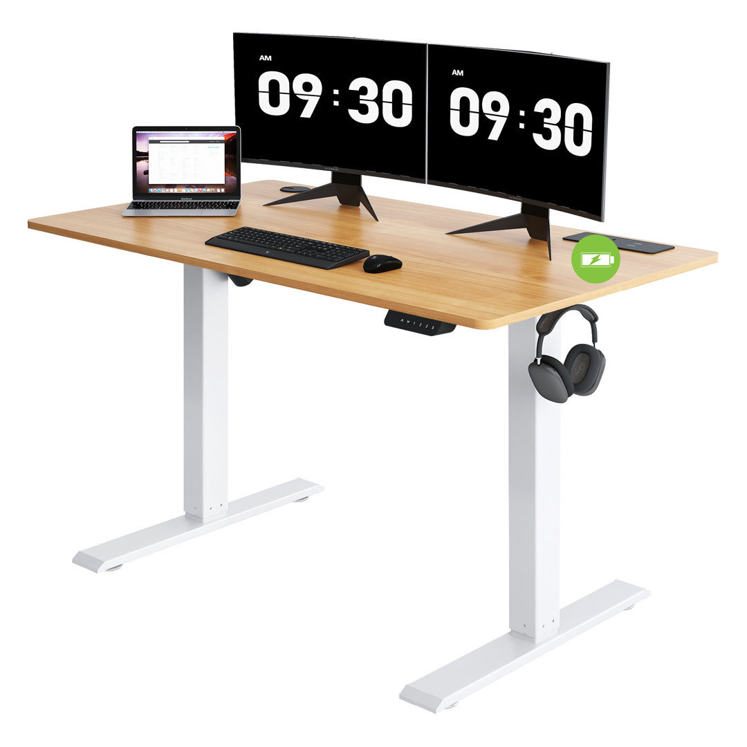 Koeppe Electric Standing Desk Height Adjustable with Wheels&Power Outlet,Memory Office Desk