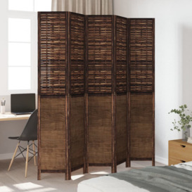 House of Hampton Room Divider 5 Panels Dark Brown Solid Wood Paulownia