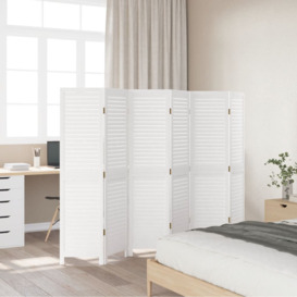 Latitude Run Room Divider 6 Panels White Solid Wood Paulownia