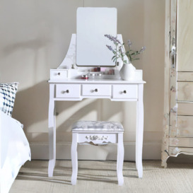 Alaizah White Dressing Table, Mirror and Stool, Makeup Desk, Bedroom Furniture