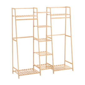 Natural Bamboo Clothes Rack Clothing Rail Garment Organiser With Storage Shoe Cabinet