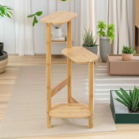 Alarico Natural Bamboo 2 Tier Plant Stand, Plant Pot Holder, Living Room Shelf
