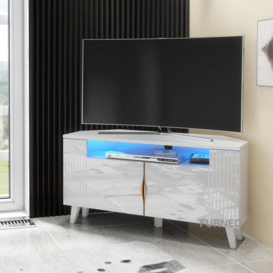 Azzurro06 White Corner TV Stand for TVs up to 45in with Blue LED Lights