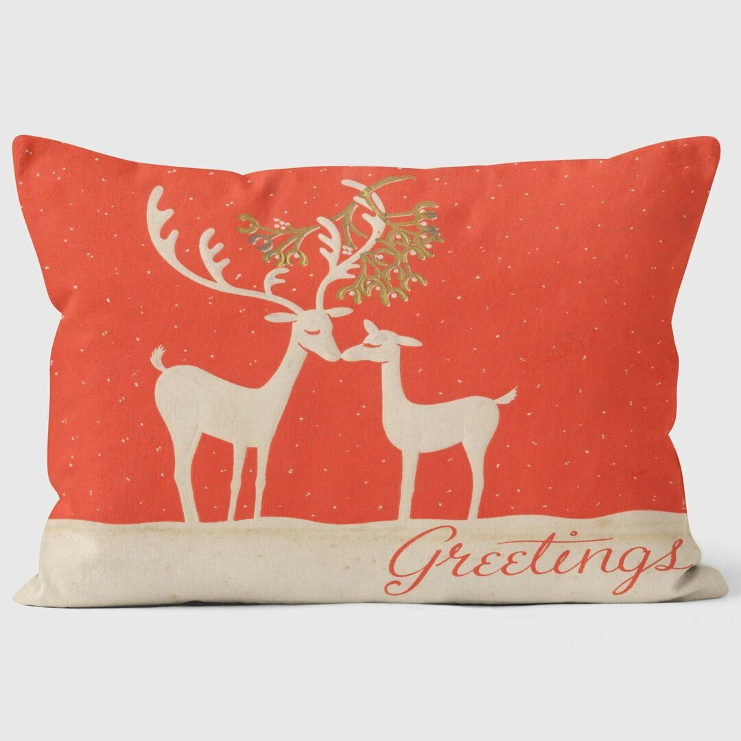 Christmas Card Reindeer Kissing Under Mistletoe - Christmas Cushion
