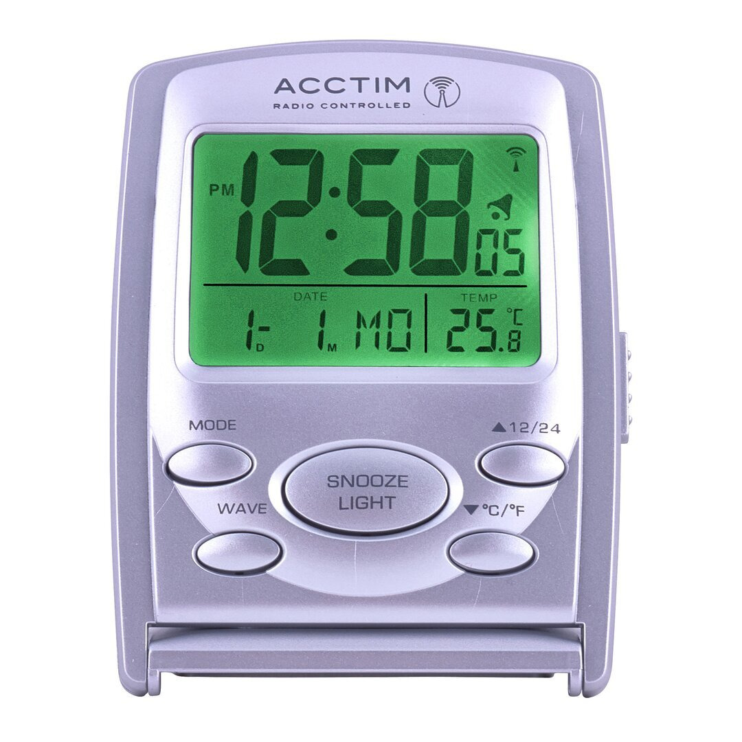 Vista Radio Controlled Multifunction Display Travel Alarm Clock Silver