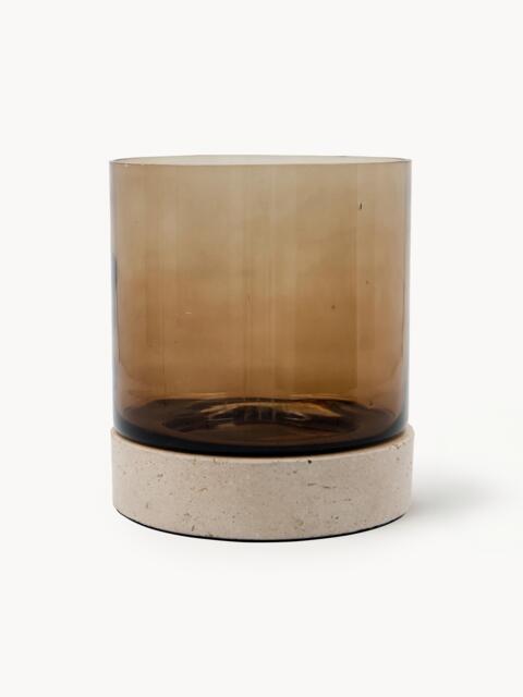 Mouth-Blown Glass Candle Holder Rivo with Travertine Base - image 1