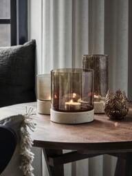 Mouth-Blown Glass Candle Holder Rivo with Travertine Base - thumbnail 2