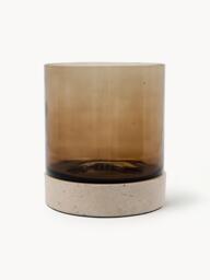 Mouth-Blown Glass Candle Holder Rivo with Travertine Base - thumbnail 1