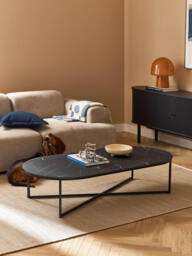 Oval Coffee Table Antigua with Marble Effect Glass Top - thumbnail 6