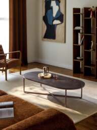 Oval Coffee Table Antigua with Marble Effect Glass Top - thumbnail 6