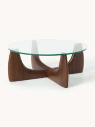 Round Wooden Coffee Table Miya with Glass Top
