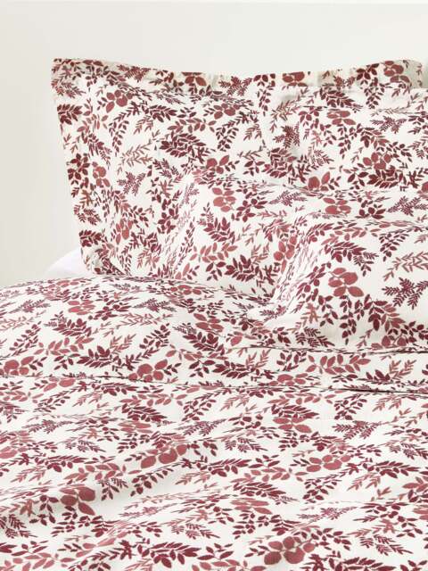 Leaf Print Duvet Cover Pola in Linen-Cotton Blend - image 1