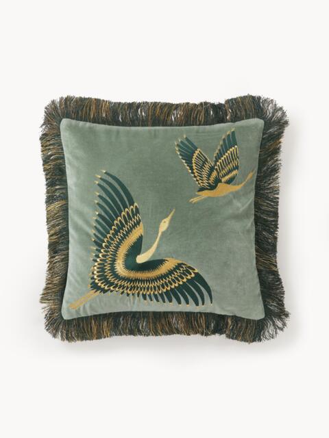 Embroidered Velvet Cushion Cover Onyx with Fringes - image 1
