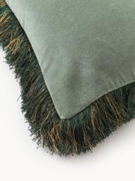 Embroidered Velvet Cushion Cover Onyx with Fringes - thumbnail 5