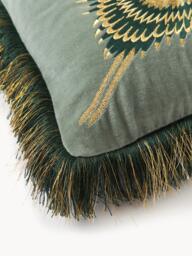 Embroidered Velvet Cushion Cover Onyx with Fringes - thumbnail 4