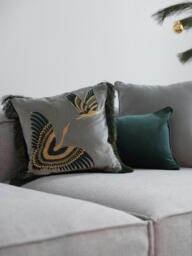 Embroidered Velvet Cushion Cover Onyx with Fringes - thumbnail 2