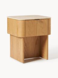 Wooden Bedside Table Zumi with Travertine Table Top - thumbnail 1
