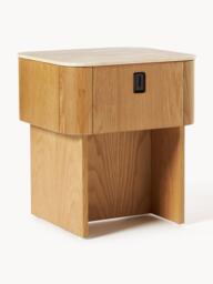 Wooden Bedside Table Zumi with Travertine Table Top - thumbnail 6