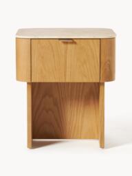 Wooden Bedside Table Zumi with Travertine Table Top - thumbnail 4