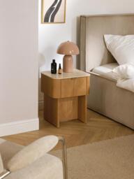 Wooden Bedside Table Zumi with Travertine Table Top - thumbnail 3