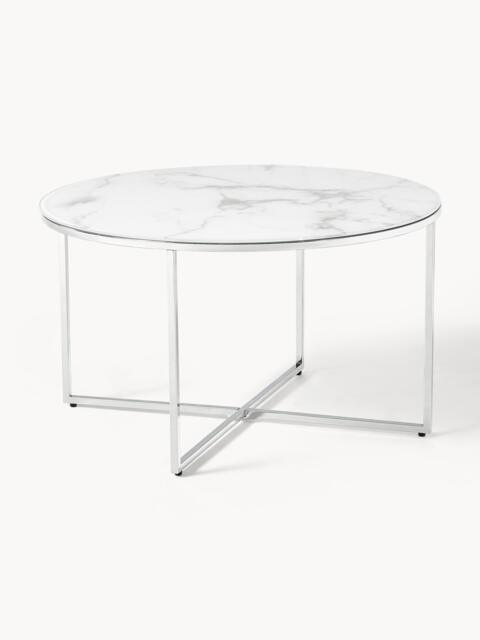 Round Coffee Table Antigua with Marble Effect Glass Top - image 1