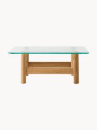 Oak Wood Coffee Table Brasilia with Glass Top - thumbnail 4
