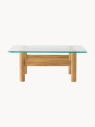 Oak Wood Coffee Table Brasilia with Glass Top - thumbnail 3