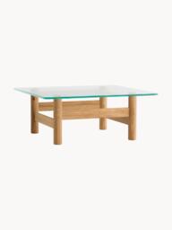Oak Wood Coffee Table Brasilia with Glass Top