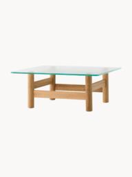 Oak Wood Coffee Table Brasilia with Glass Top - thumbnail 2
