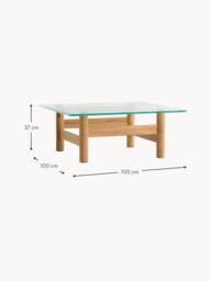 Oak Wood Coffee Table Brasilia with Glass Top - thumbnail 5