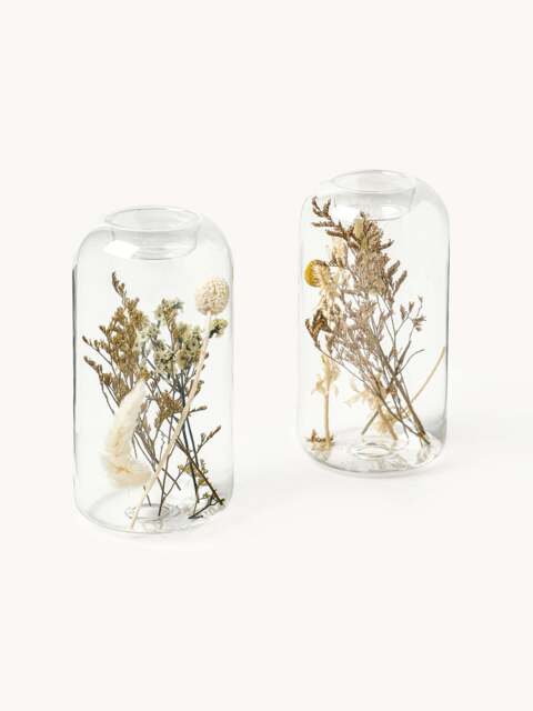 Tealight Holders Eleonora with Dried Flowers, Set of 2