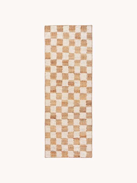 Low-Pile Wool Runner Check, Hand-Woven
