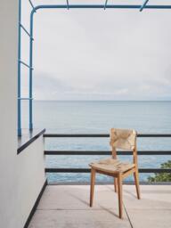 Teak Wood Garden Dining Chair C-Chair with Woven Seat and Backrest - thumbnail 2