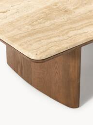 Oak Wood Coffee Table Chandler with Travertine Table Top - thumbnail 6