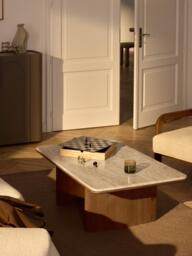 Oak Wood Coffee Table Chandler with Travertine Table Top - thumbnail 9