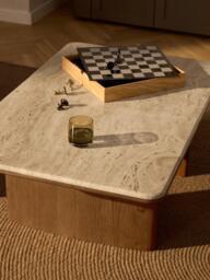 Oak Wood Coffee Table Chandler with Travertine Table Top - thumbnail 3