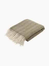 Wool Throw Tyrol with Herringbone Pattern and Fringes