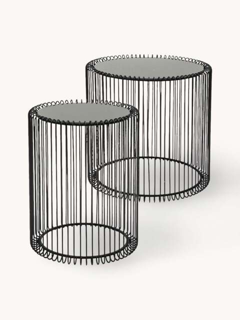 Metal Side Tables Wire with Glass Top, Set of 2 - image 1