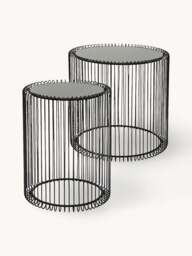 Metal Side Tables Wire with Glass Top, Set of 2 - thumbnail 1