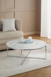Round XL Coffee Table Antigua with Marble Effect Glass Top - thumbnail 2