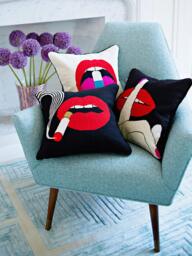 Handmade Decorative Wool Cushion Lips Hush - thumbnail 2