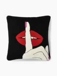 Handmade Decorative Wool Cushion Lips Hush - thumbnail 1