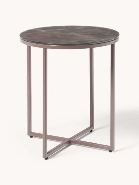 Round Side Table Antigua with Marble Effect Glass Top - image 1